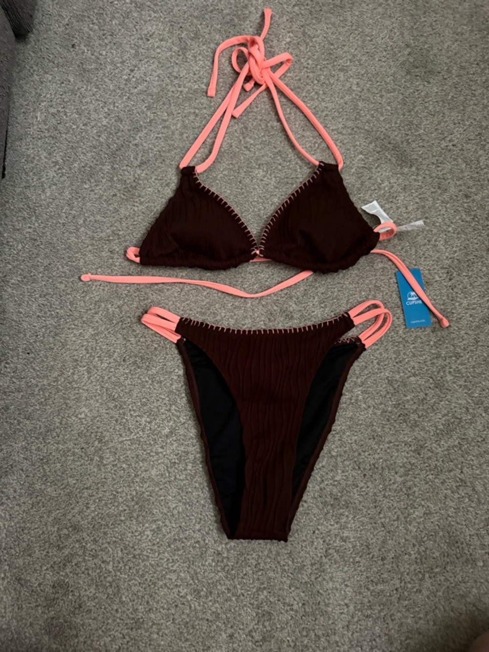 Cupshe Brown Bikini with Pink Straps